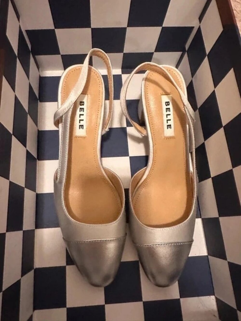Belle Silver Satin Slingback Block Heels